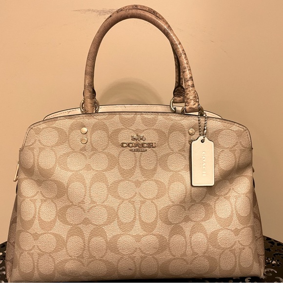 Coach Bags Coach Signature Print Purse With Snakeskin Print Handles